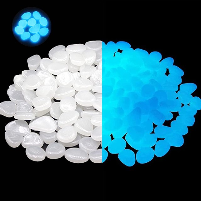 Rewera 300 piezas de piedras fluorescentes, piedras decorativas fluorescentes artificiales para decoración de jardines, caminos, decoración al aire libre, acuarios y pasarelas