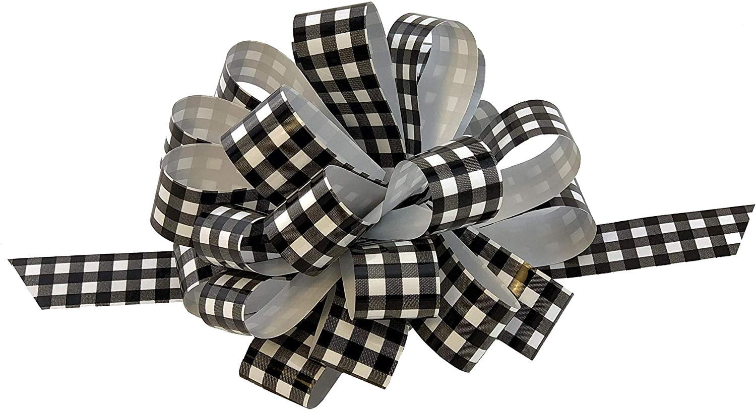 Black & White Buffalo Plaid Pull Bows - 8' Wide, Set of 6, Christmas, Gift Bows