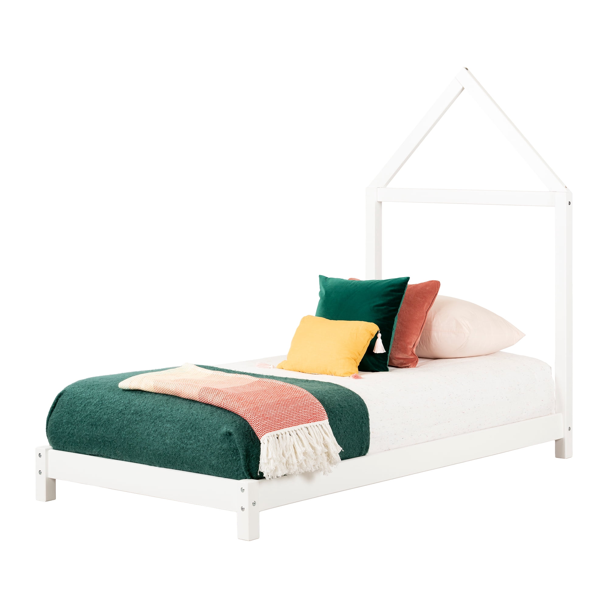 South Shore Sweedi Bed with House Frame Headboard, Pure White