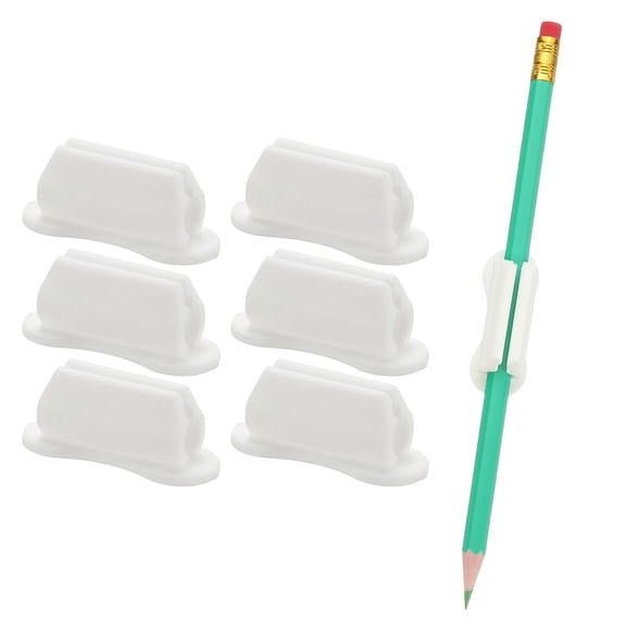 Uxcell 6 Pcs Adhesive Pencil Holders for Desk, Universal Pencil Clip Silicone Pen Holder Office Desk Pen Organizer for Wall Clipboard Teacher Supplies, White