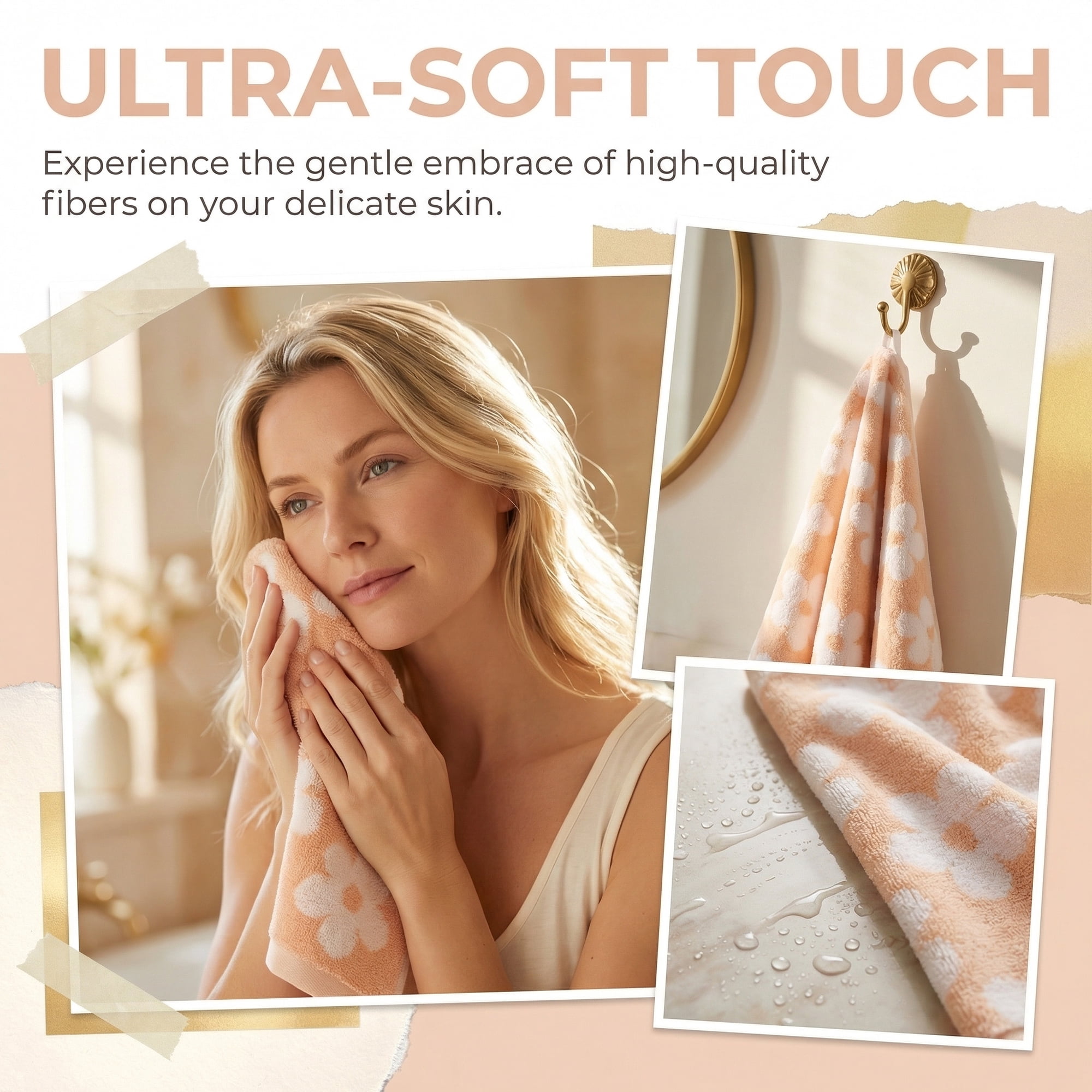 Unique Bargains Soft Absorbent Cotton Floral Print Washcloths Yellow 6pk