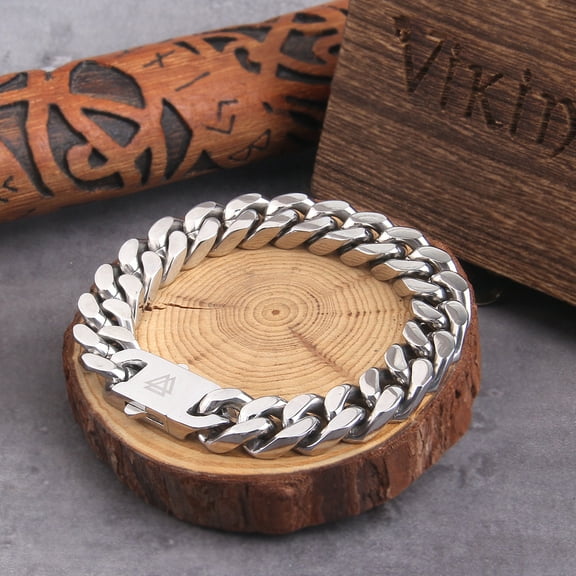 Never Fade Stainless Steel Vikings Bracelets For Men Blank Color Punk Curb Cuban Link Chain Bracelets with gift wooden box