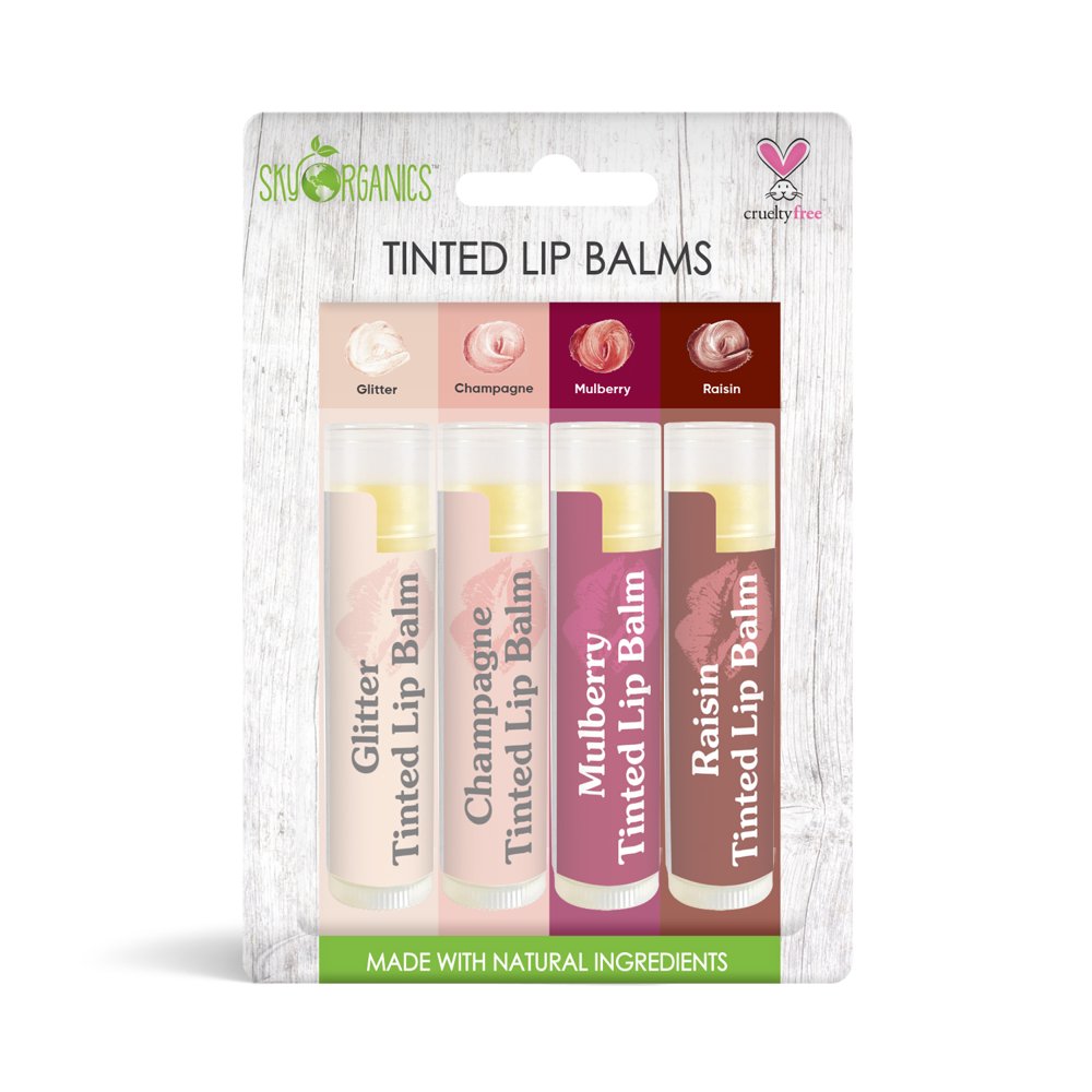Sky Organics Tinted Lip Balm Variety Pack, (Pack of 4)