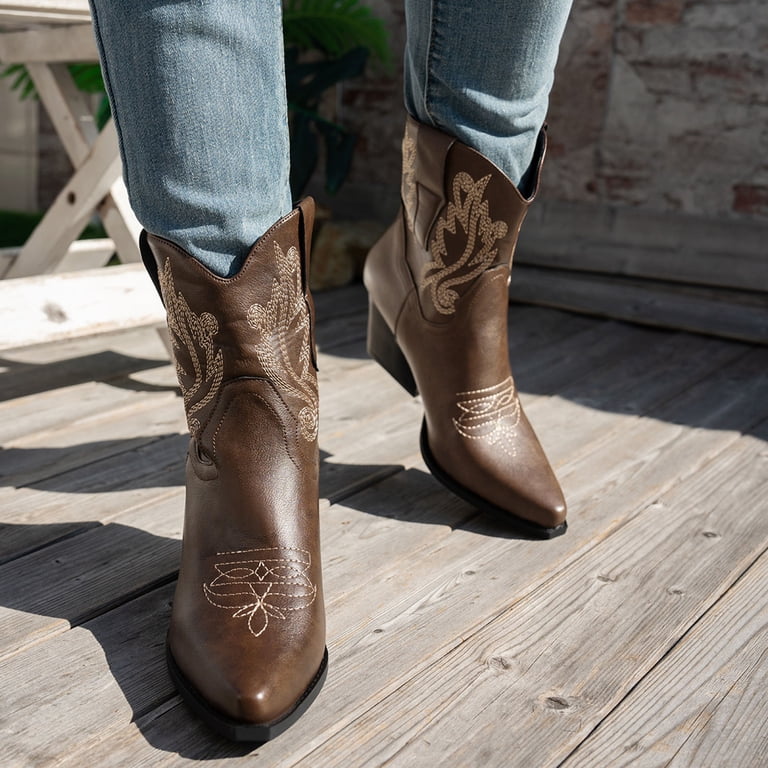 Rokment Womens Vintage Wide Calf Cowboy Boots Winter Spring  display picture 3
