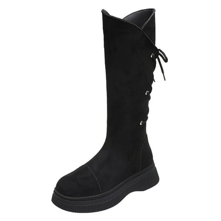 

Winter New Womens Boots Ladies British Style Solid Color Suede Back Strap Thick Bottomed Fashion Long Boots