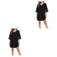 thumbnail image 3 of Sonducket Vestido informal para mujer, traje de baño a la moda, túnica de manga acampanada con cuello en V, vestidos de playa de Color sólido, Negro METRO 2piezas, 3 of 6
