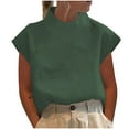thumbnail image 2 of Clearance under 5$ Sevevn Ladies' Spring And Summer Casual Solid Color Top Casual High Neck Linen Breathable T-shirt Rollbacks Army Green L, 2 of 6
