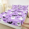 thumbnail image 3 of Manfei Spooky Shost Bed Sheets Set Queen Size, Cartoon Bat Bed Sheets Queen, Purple Halloween Bedding Queen Size, Lightweight Room Decorative, 4-Piece, 3 of 7