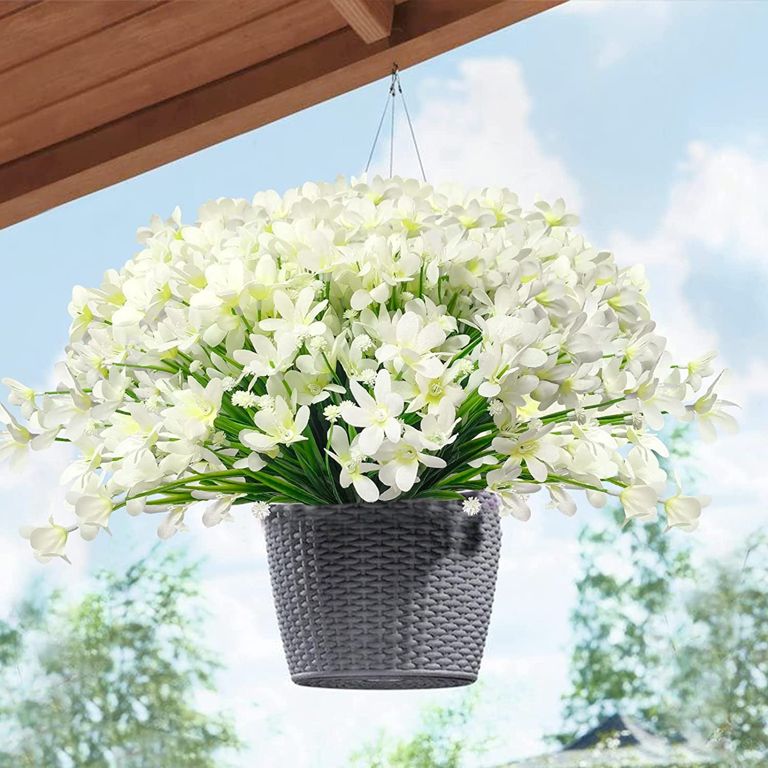 MAMOWEAR 4/8PCS Artificial Daffodils Flowers Outdoor UV Resistant Fake Silk Flowers Faux Plastic Greenery Shrubs Garden Porch Window Box Decoration