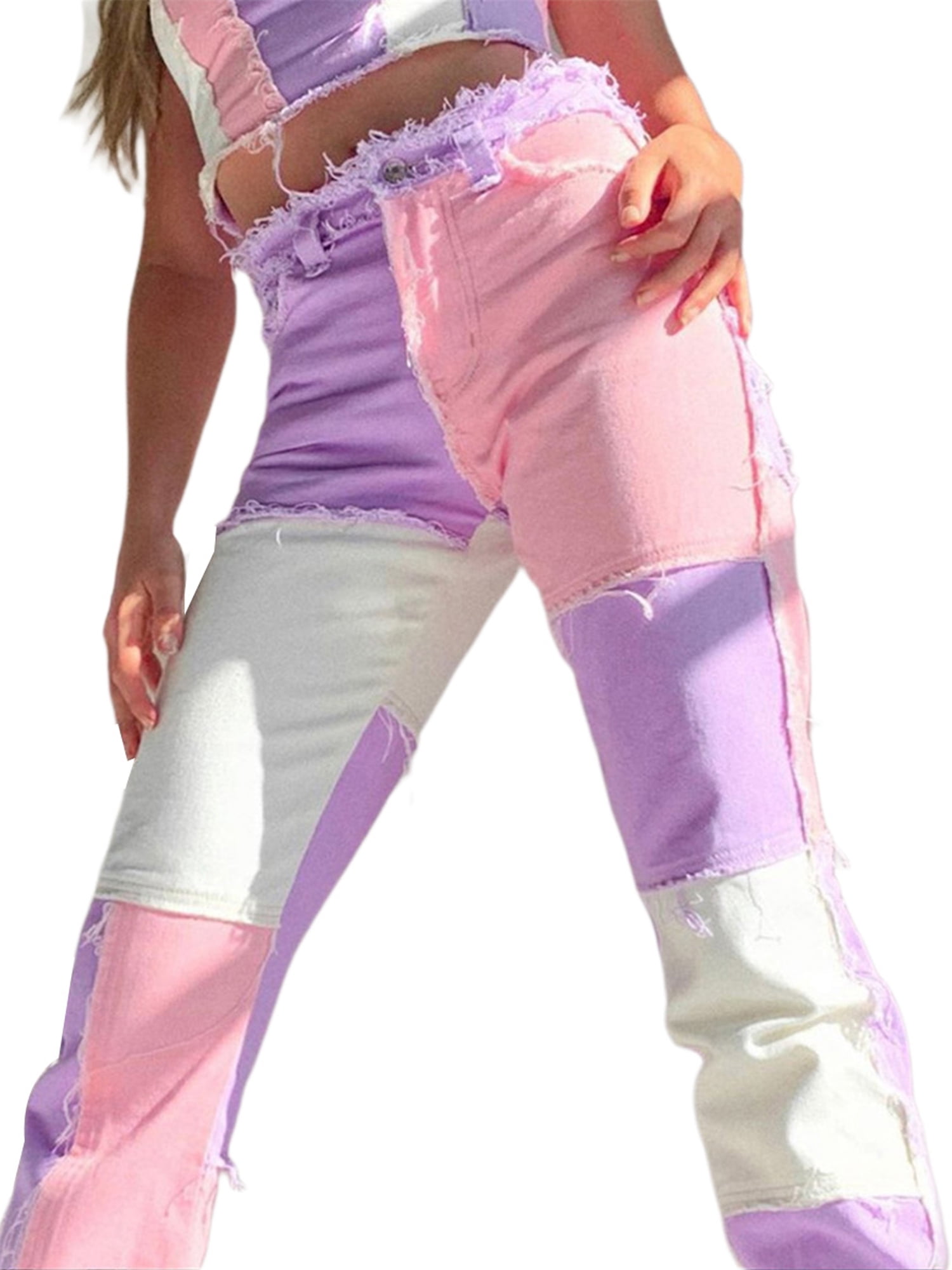 Sunisery Women's Patchwork Pants Hight 