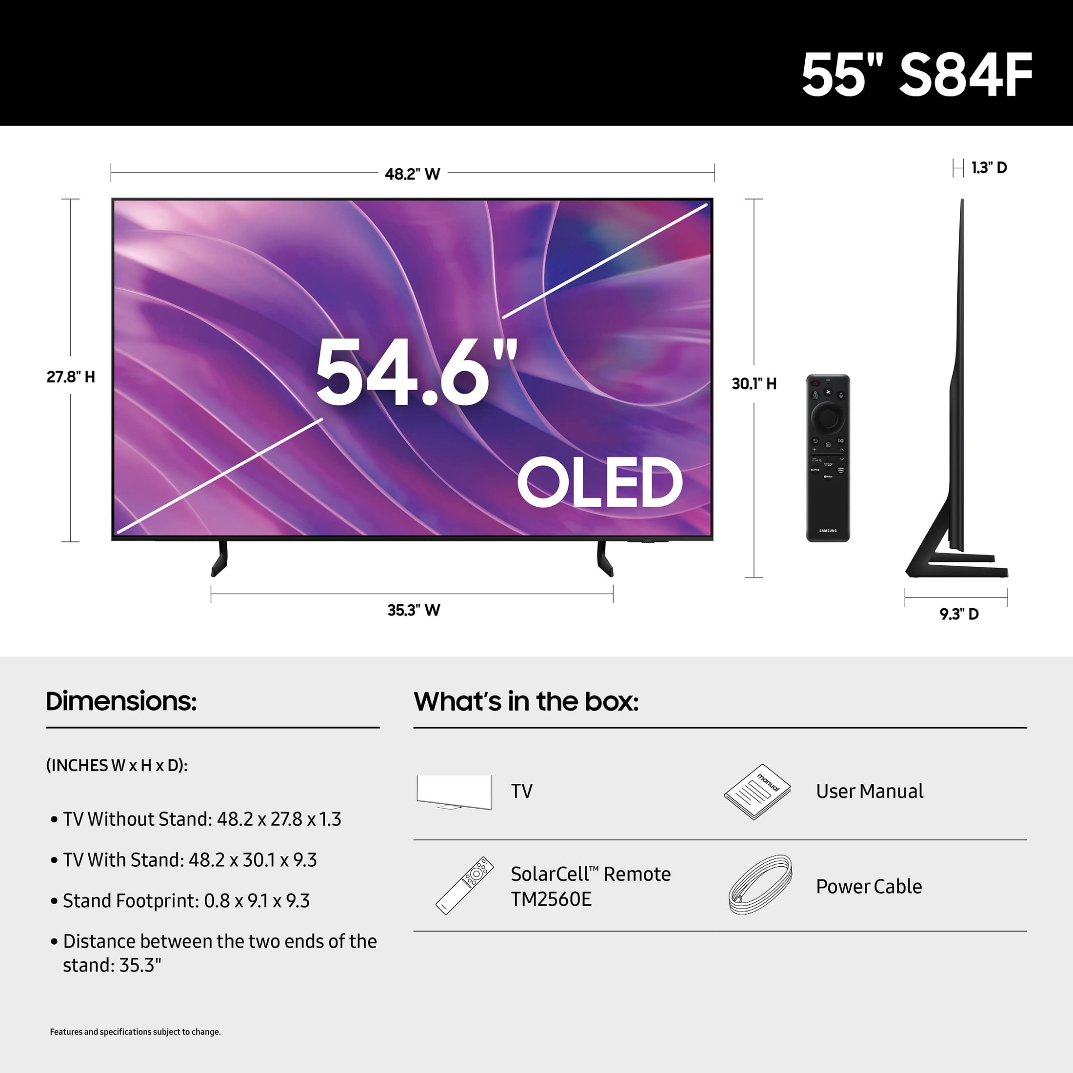 Samsung 55” Class S84F Series OLED 4K UHD Samsung Vision AI Smart Tizen TV