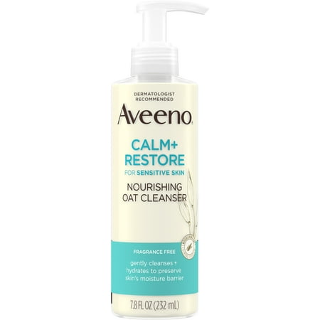 3 Pack - Aveeno Calm + Restore Nourishing Oat Facial Cleanser for Sensitive Skin, Gentle Gel Face Wash with Nourishing Oat & Calming Feverfew 7.8 oz