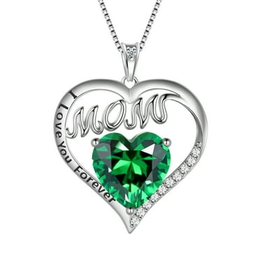 Juwaliy Women Necklace for Mom Grandma Mother's Day Gifts, Heart May Birthstone Necklace Emerald Green 925 Sterling Silver Pendant Christmas Jewelry