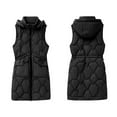 thumbnail image 4 of Dwralegc Puffer Vest Women Warm Puffy Outfits Quilted Sleeveless Winter Fashion Hooded Vest Solid Color Zip Up Long Coat with Pockets Black L, 4 of 4