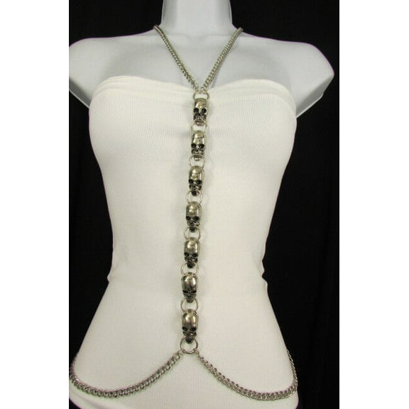 Women Silver Metal Skulls Body Chain Necklace Gothic Fashion Jewelry Punk Rocker