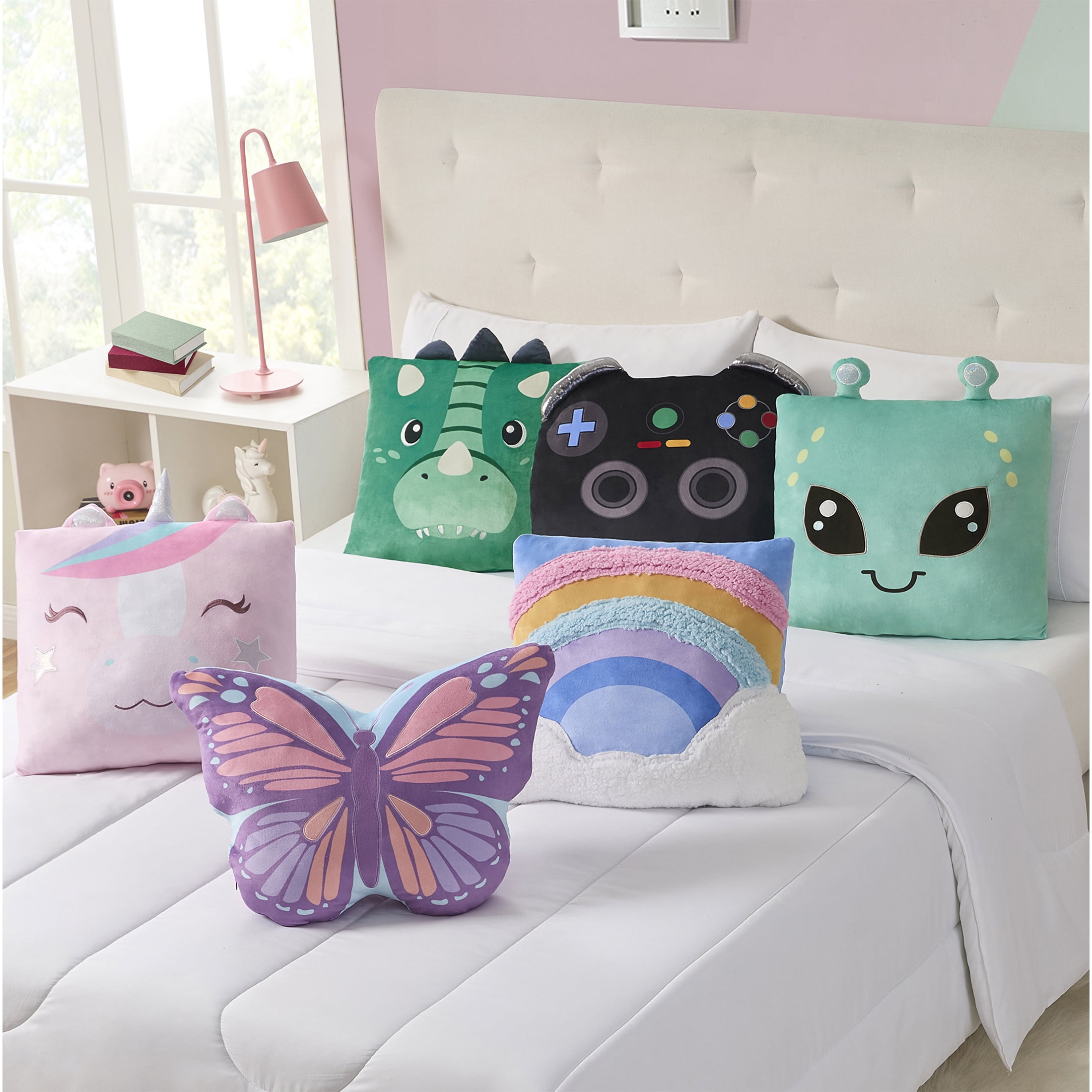 (2 pack) Your Zone Alien Snuggly Decorative Pillow 18" x 18", Teal