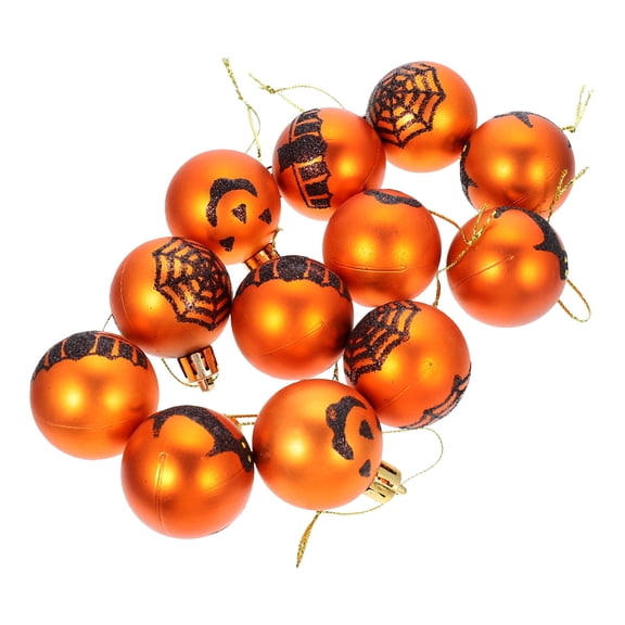 DVKOVI 12 Pcs Mini Halloween Ornaments for Tree Glitter Balls Ornament Set Orange Ball Hanging Trees Decoration