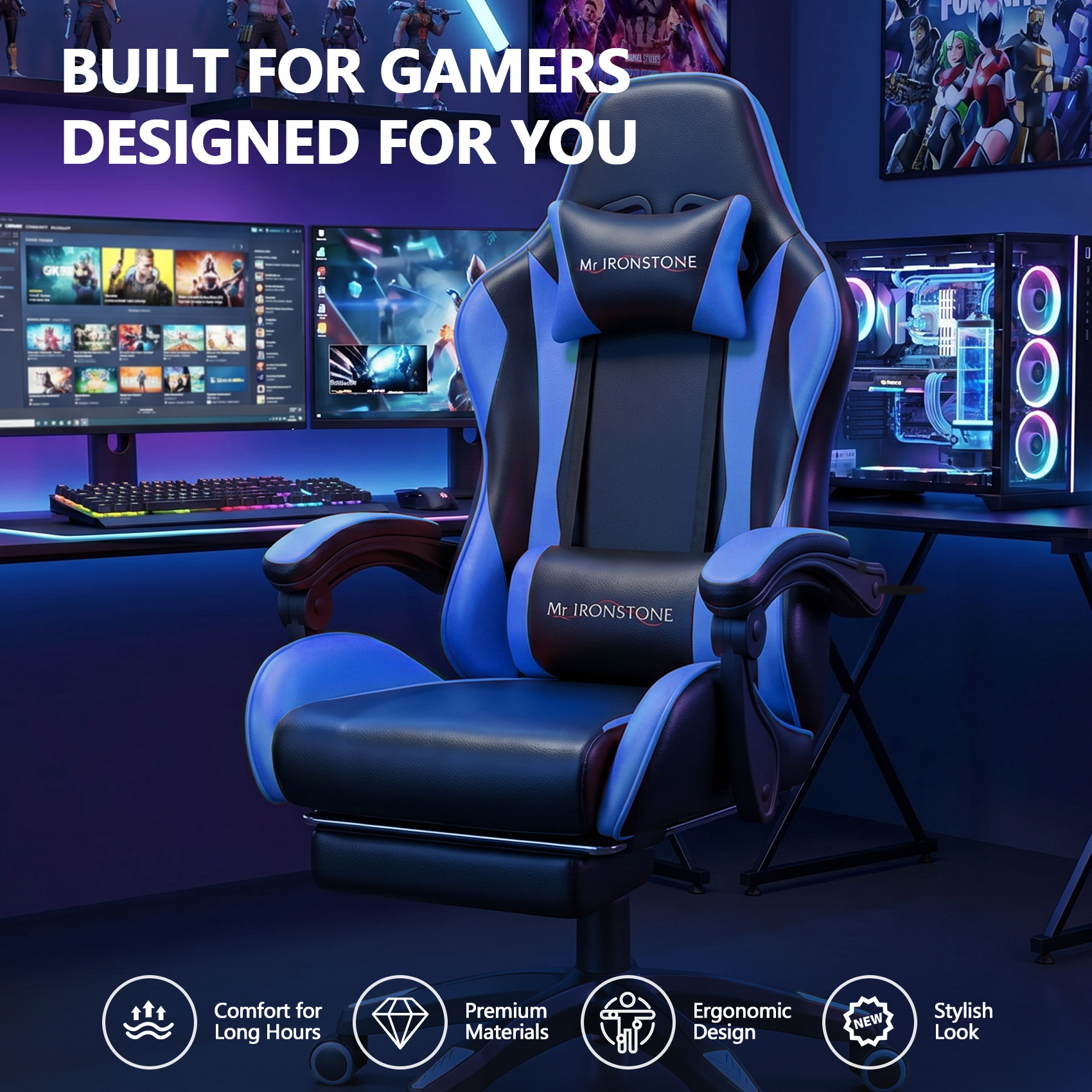 Mr Ironstone Ergonomic Gaming Chair With Massage Lumbar Support photo 2