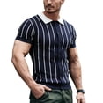thumbnail image 5 of Men's Old Money Style Striped Knit Polo Sweater, Breathable Button Down Short Sleeve Knitwear, Casual Elegant Top for Casual and Summer Wear, Sizes S-2XL Navy, 5 of 5