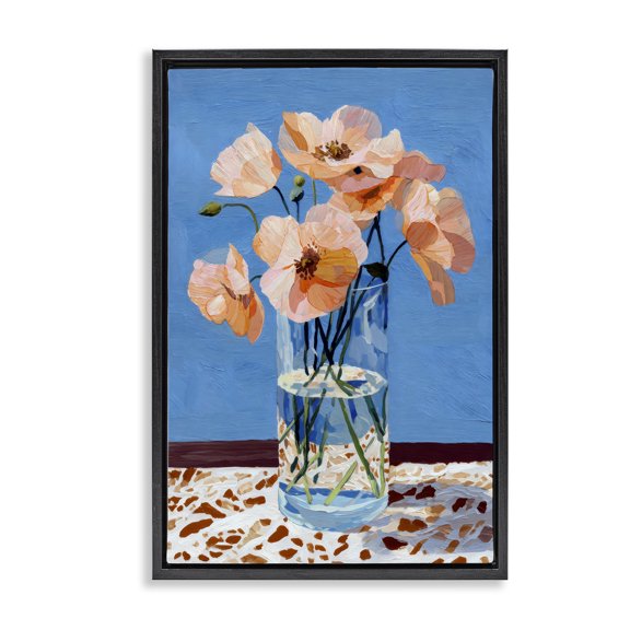 Stupell Industries Contemporary Bright And Pink Poppies Black Floating Frame Canvas Art, 17 x 25, by Petals Prints Design