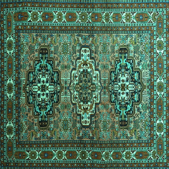 Ahgly Company Indoor Square Persian Turquoise Blue Traditional Area Rugs, 6' Square