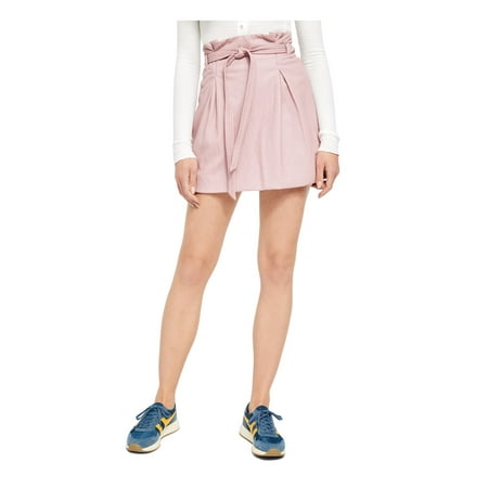 FREE PEOPLE Womens Pink Faux Leather Payton Paper Bag Mini Skirt 0