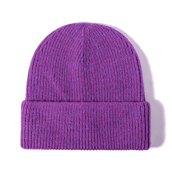 Beanie Men Slouchy Knit Skull Cap Warm Stocking Hats Guys Women Striped Winter Beanie Hat Cuffed Plain Hat, One Size, Purple