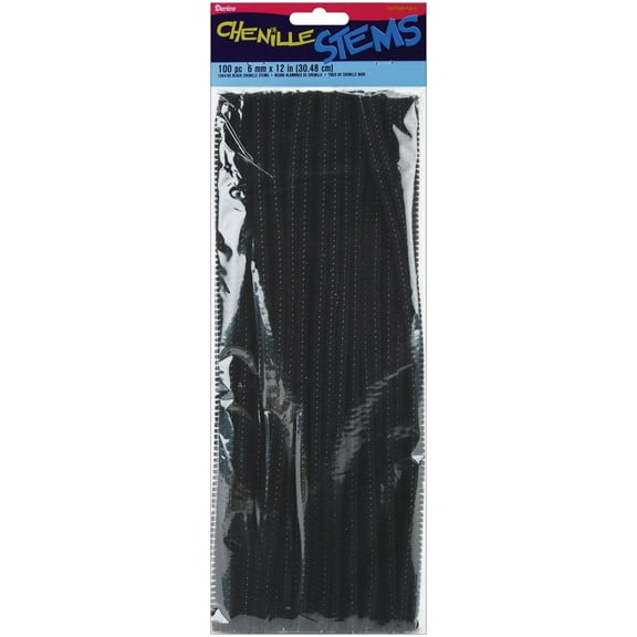 Darice Chenille Stems - Pipe Cleaners - Black - 0.24" Diameter - 12" Length - 100/ Pack
