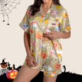 thumbnail image 2 of CONZONE Halloween Womens Pajamas Set Printed Short Sleeve Button Down Tops and Shorts Hallowmas Sleepwear Cozy 2 Piece Pjs Set for Women, 2 of 6