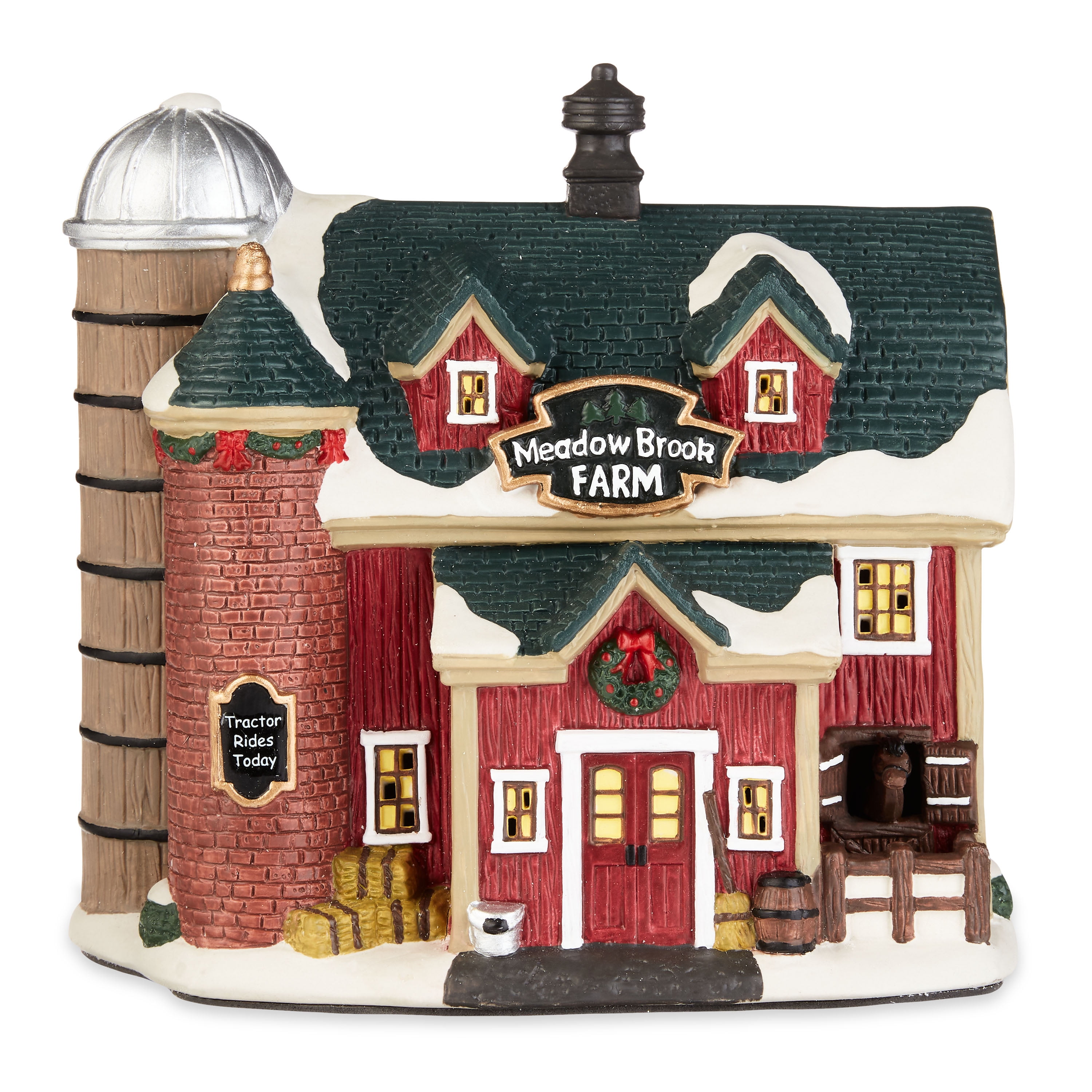 Holiday Time Christmas Village Multi-Color Meadow Brook Farm, 8" X 5.25" X 7.5"H