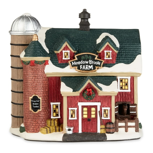 Holiday Time Christmas Village MultiColor Meadow Brook Farm, 8" X 5.25 Christmas Villages To Collect