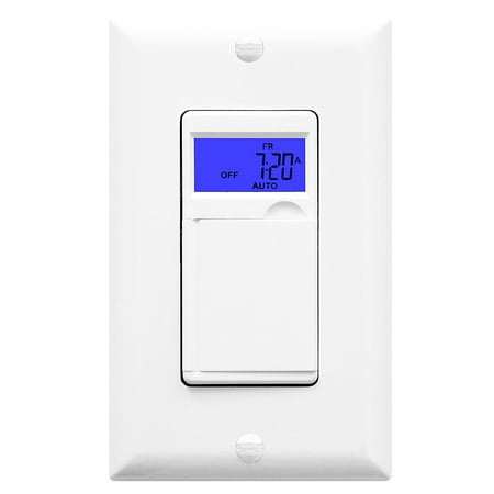 Enerlites HET01 In Wall Timer Switch for fan, light, Motor, 7-Day-18-ON/OFF, RND / DSL Mode, Blue Backlit, White, NEUTRAL