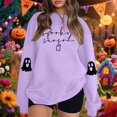 thumbnail image 2 of XIAONU Womens Sweatshirts Cute Ghost Print Trendy Hoodless Tops Peasure Long Sleeve Baggy Pullover Hoodless Sweatshirt, 2 of 5