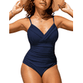 thumbnail image 5 of Hilor Womens One Piece Swimsuits Front Twist V Neck Shirred Bathing Suit Monokini Swimwear, 5 of 10