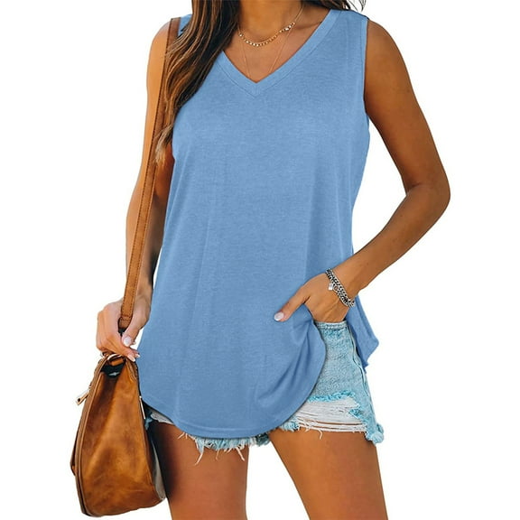Aunavey Womens Tank Tops Summer Sleeveless V Neck Casual Cute Flowy Loose Fit Shirts