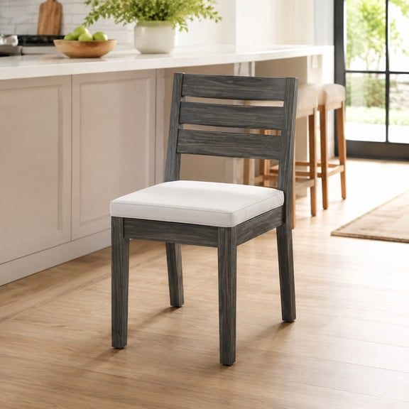 Dokea Outdoor Dining Chair Acacia Wood Armless Cushions 2 Sandblasted Dark Gray