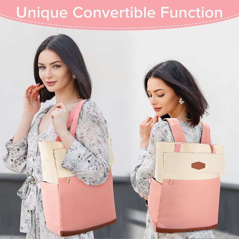 Laptop Backpack for Women, 15.6 Inch Tote Bag with Compartments & Backpack Strap, Waterproof Canvas Backpack Purse Casual Stylish, Lightweight Daypack for College, Work, Travel, Shopping