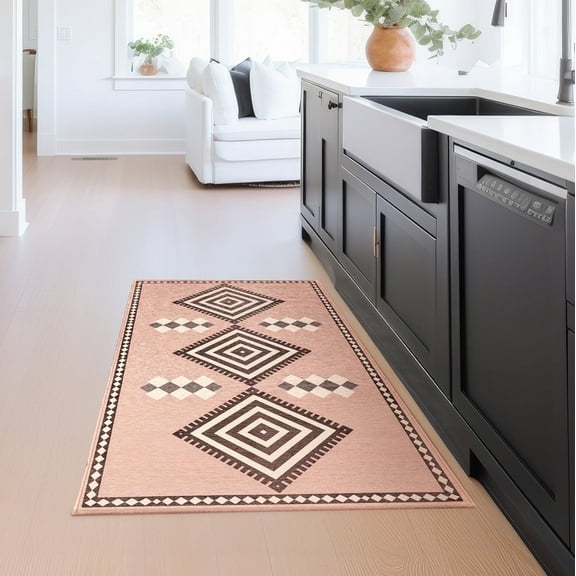 My Magic Carpet 3'x5' Machine Washable Non-Slip Kitchen Entryway Area Rug - Kilim Kiki Petal Pink