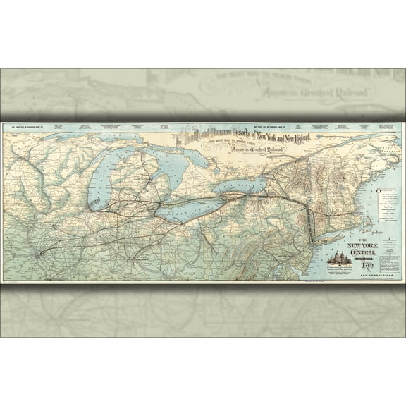 24"x36" Gallery Poster, map New York Central Hudson River Railroad 1893