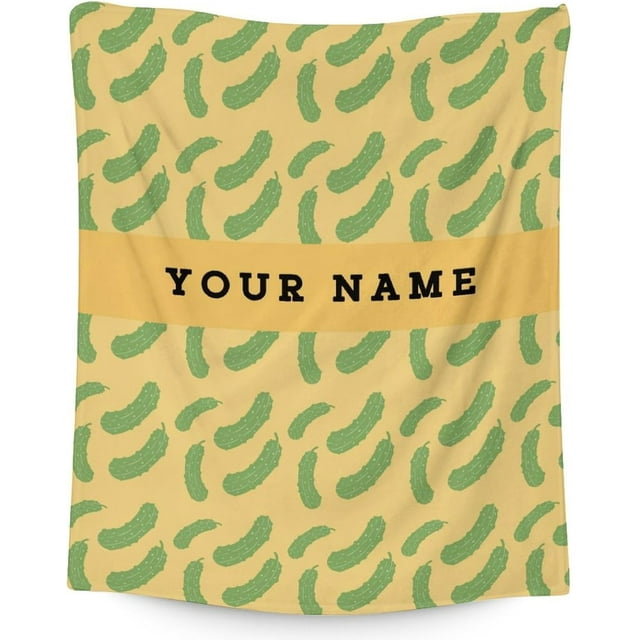 LHSHID Personalized Pickle Blanket Gifts with Name Text Funny Throw Blanket for Adults Kids Lightweight Plush Soft Cozy Warm Flannel Blankets for Bed Couch