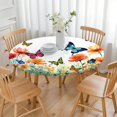 thumbnail image 3 of White Butterfly Flower Field Pattern Round Fitted Tablecloth with Elastic Edge,Dining Table Cover Waterproof,Outdoor Round Tablecloth for Camping,Dining,Indoor and Outdoor, 3 of 7