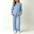 thumbnail image 2 of BLVB Girls Pajamas Set Long Sleeve Button-Down Sleepwear Nightwear Soft Pjs Set Loungewear Kids Clothes Sets(Blue,10-11Years), 2 of 8