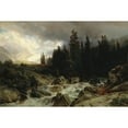 thumbnail image 2 of Johann Gottfried Steffan 18x13 Black Ornate Wood Framed Double Matted Museum Art Print Titled - Mountain Landscape (1866), 2 of 5
