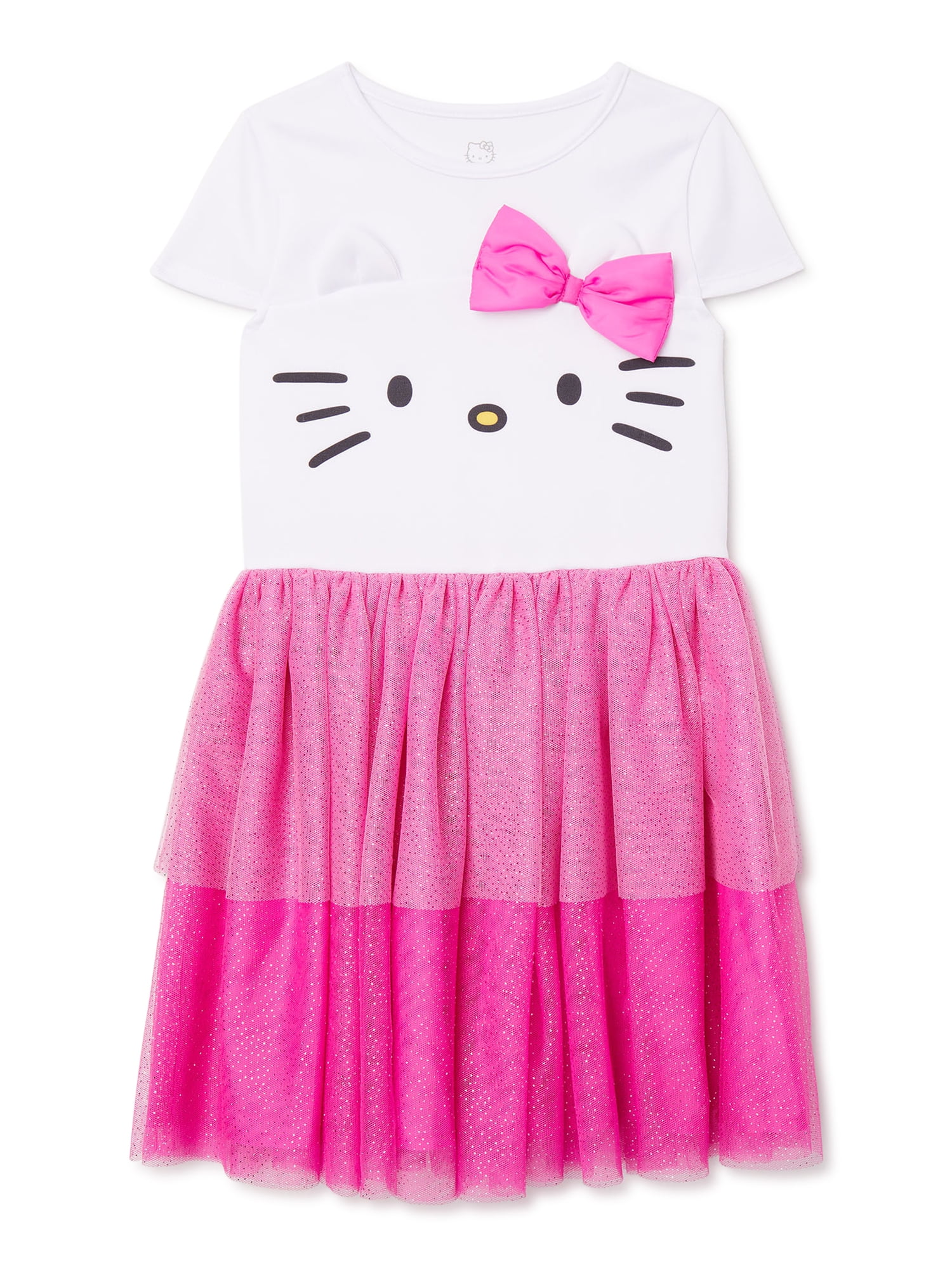 Girls New Hello Kitty Dress Kids Party A-line Cotton Pink White Age 4-10 Years 