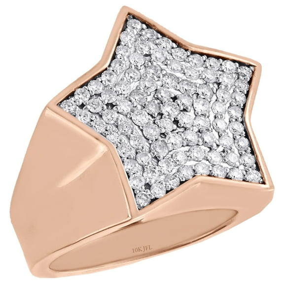10K Rose Gold Round Diamond Star Shape Frame Pinky Ring 24mm Mens Band 1.70 CT.