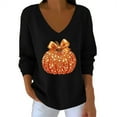 thumbnail image 2 of Ladies Tops and Blouses Women's Sequin Pumpkin Print Casual Striped Fabric Long Sleeve Halloween T Shirt Long Sleeve T shirt Women, 2 of 5