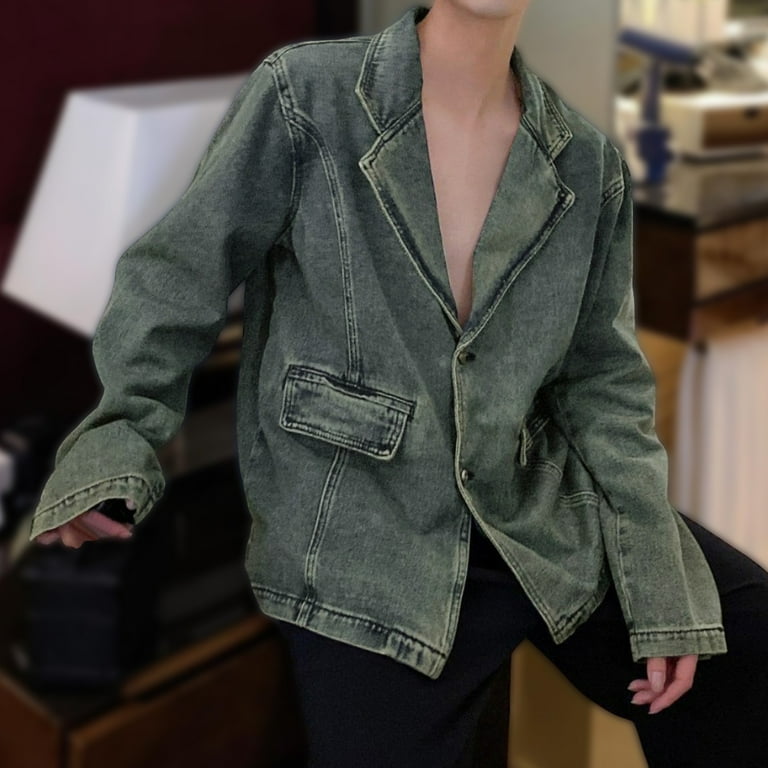 大人気新品 2 Vintage Men's Olyvenn Button Lapel Notched Blazer Denim Clothing