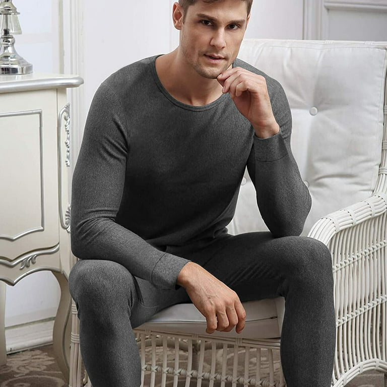 Thermal Underwear for Men Ultra Soft Long Warm Base Layer Mens Thermals top  and Bottom Set of 2, Gray, XL 