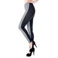 thumbnail image 3 of Womens Black White Stripe Solid High Waisted Tights Leggings, 3 of 4