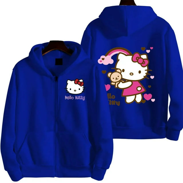 Chandail à Capuchon à Fermeture Éclair pour Femmes Automne Hiver Mignon Kawaii Sanrio Hello Kitty Motif